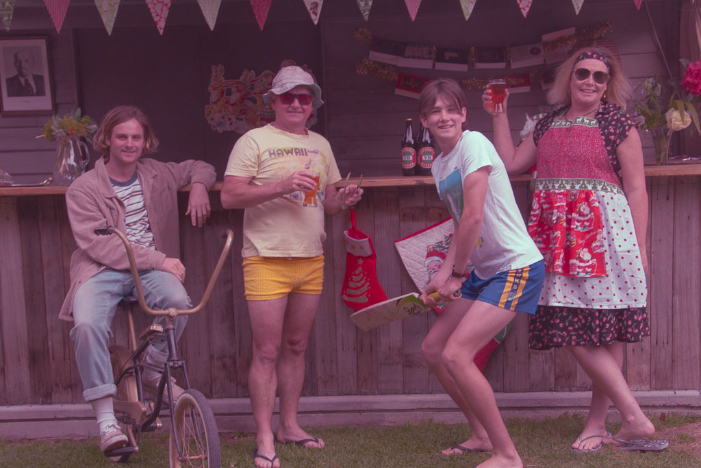 Backyard scene from 1970’s style Christmas Day